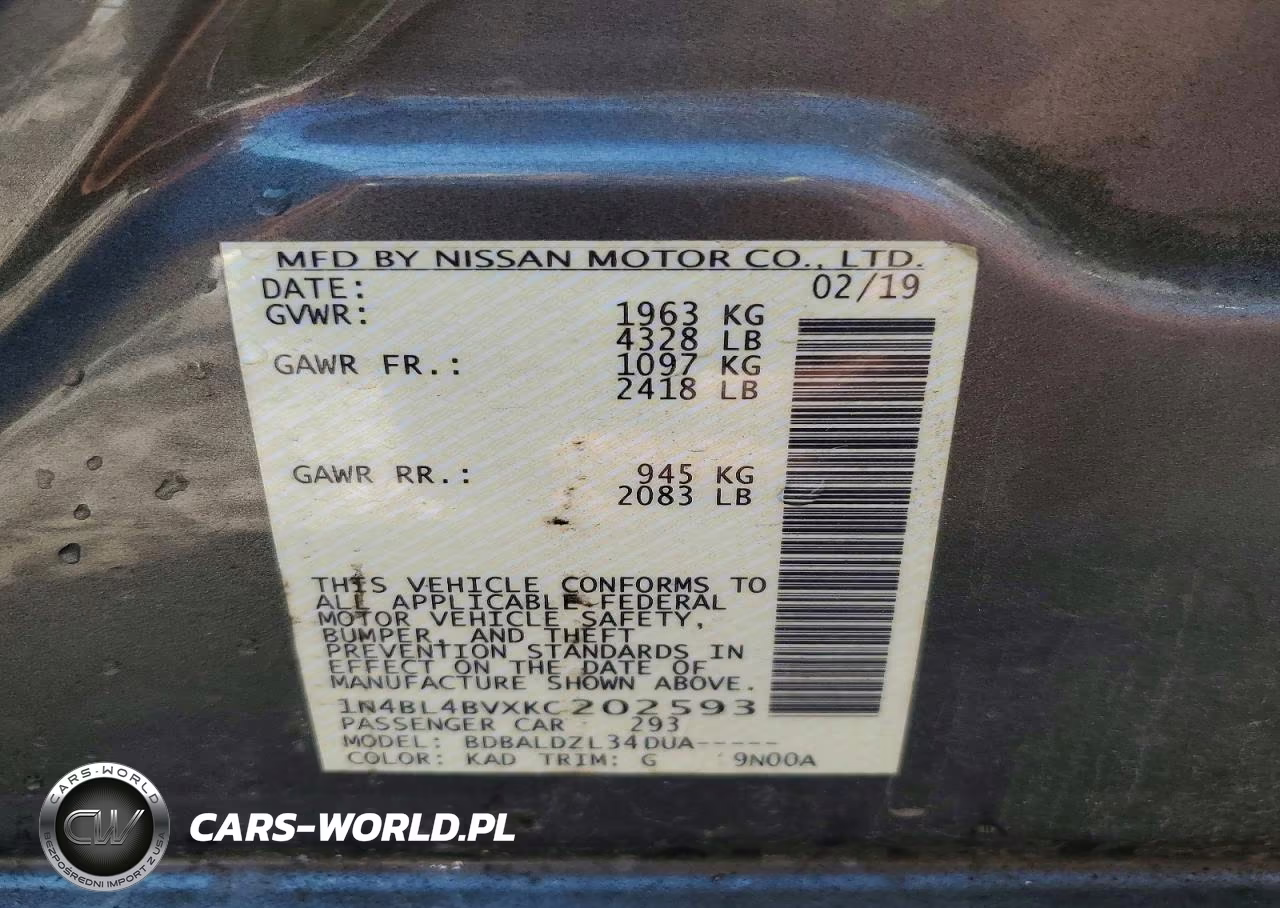 2019 Nissan Altima S VIN:1N4BL4BVXKC202593 - 12
