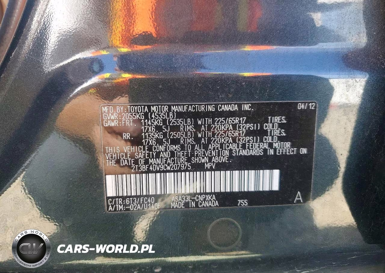 2012 Toyota Rav4 Base VIN:2T3BF4DV9CW207975 - 14