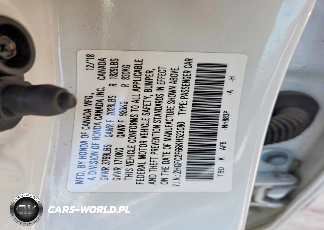 2019 Honda Civic Lx VIN:2HGFC2F66KH523080 - 12