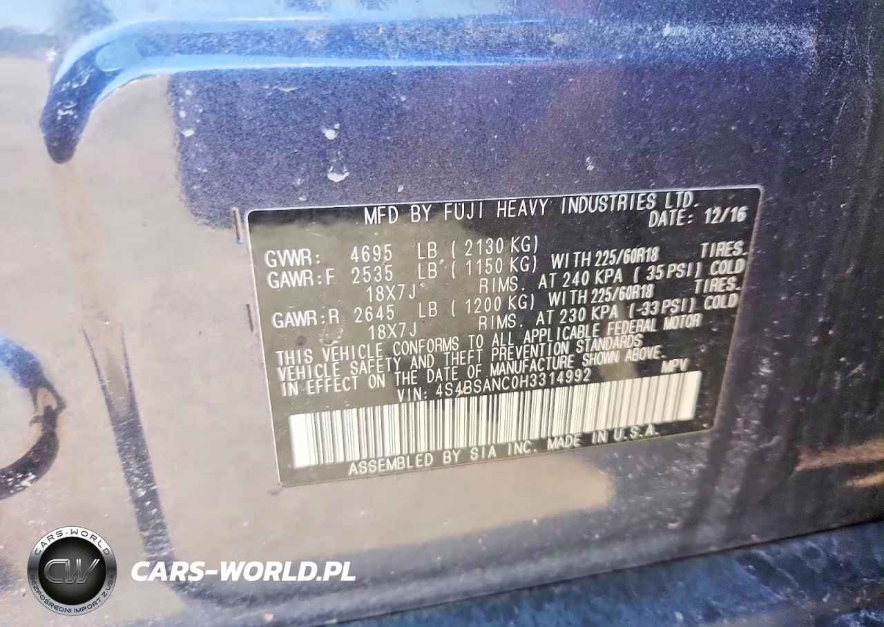 2017 Subaru Outback 2.5I Limited VIN:4S4BSANC0H3314992 - 13