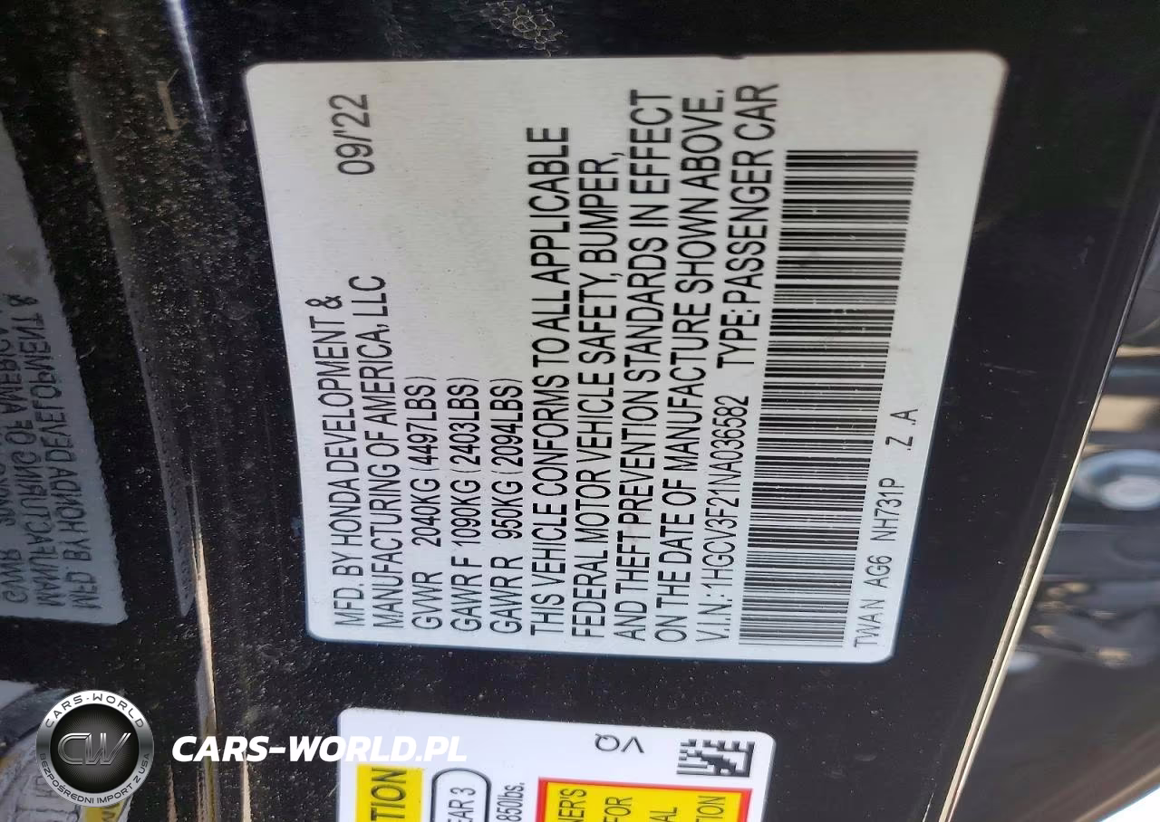 2022 Honda Accord Hybrid Sport VIN:1HGCV3F21NA036582 - 12