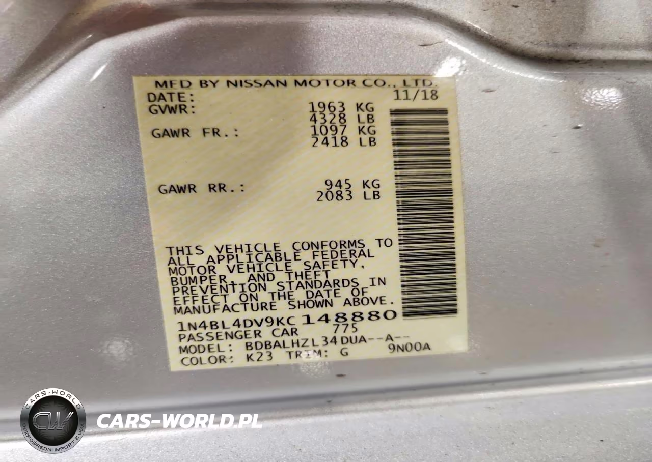 2019 Nissan Altima Sv VIN:1N4BL4DV9KC148880 - 13