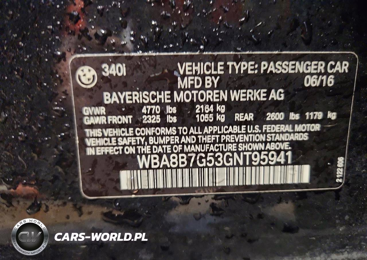 2016 BMW 340 Xi VIN:WBA8B7G53GNT95941 - 12