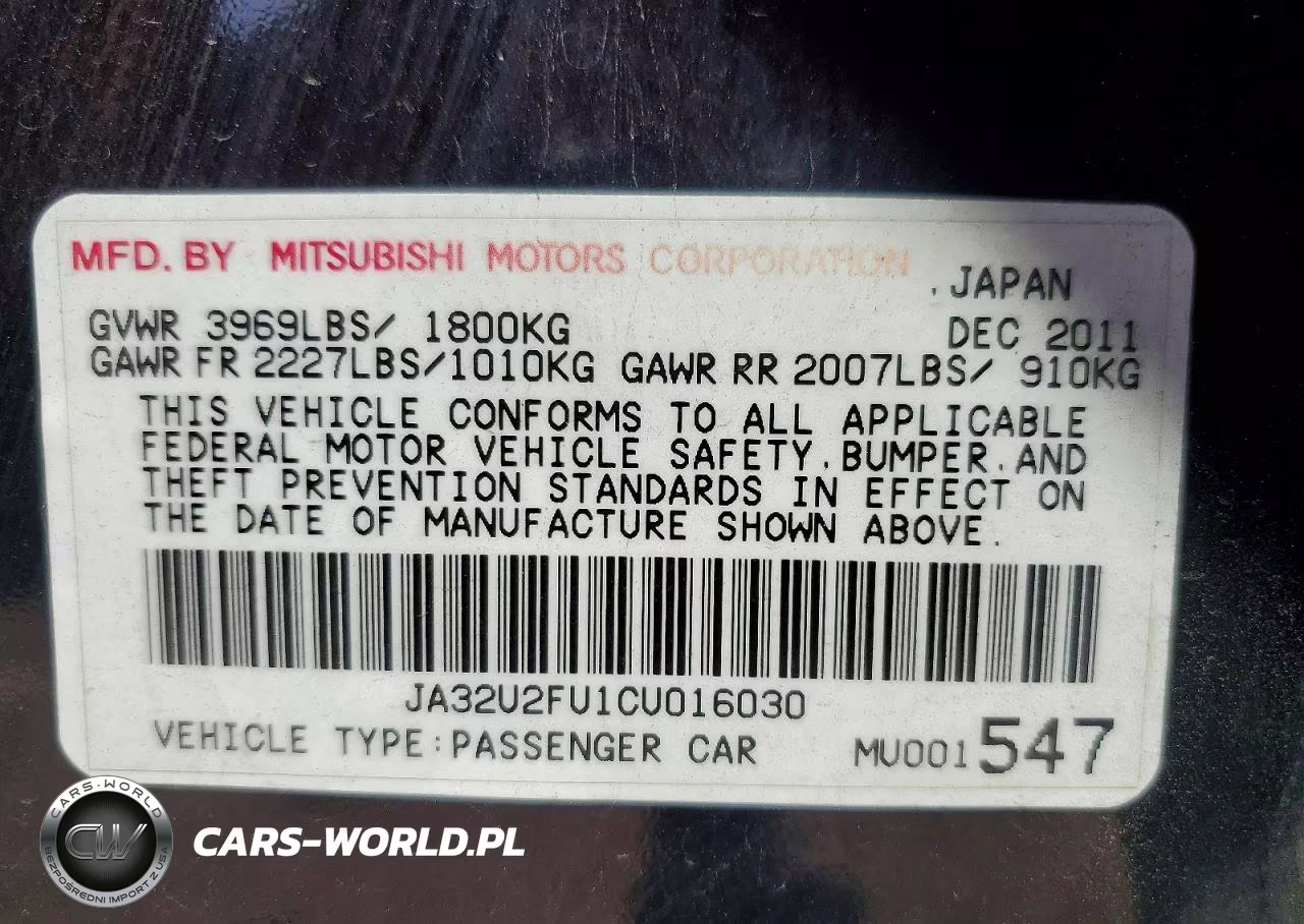2012 Mitsubishi Lancer Es VIN:JA32U2FU1CU016030 - 12