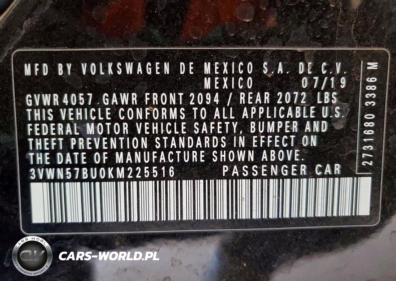 2019 Volkswagen Jetta S VIN:3VWN57BU0KM225516 - 12