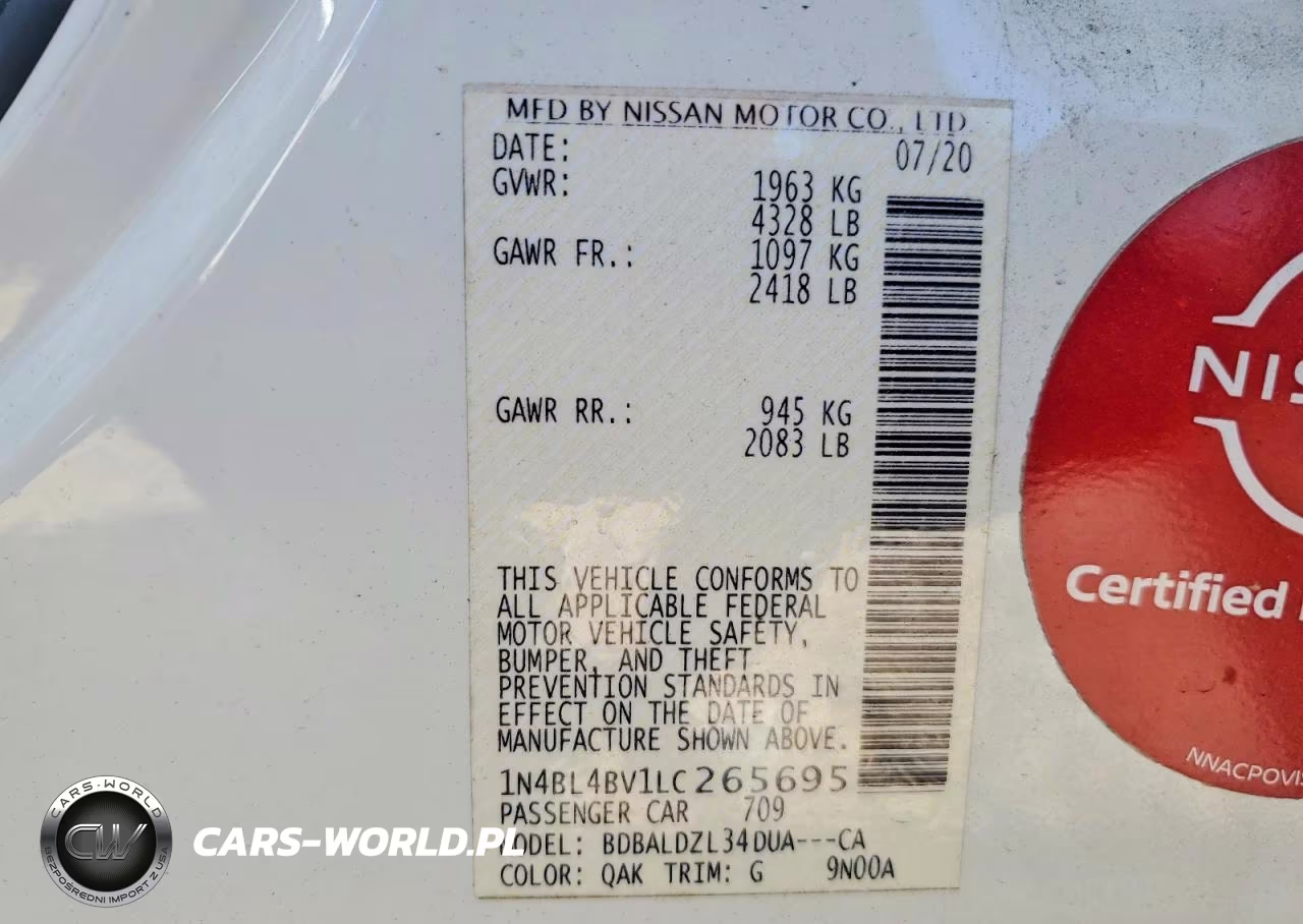 2020 Nissan Altima S VIN:1N4BL4BV1LC265695 - 12