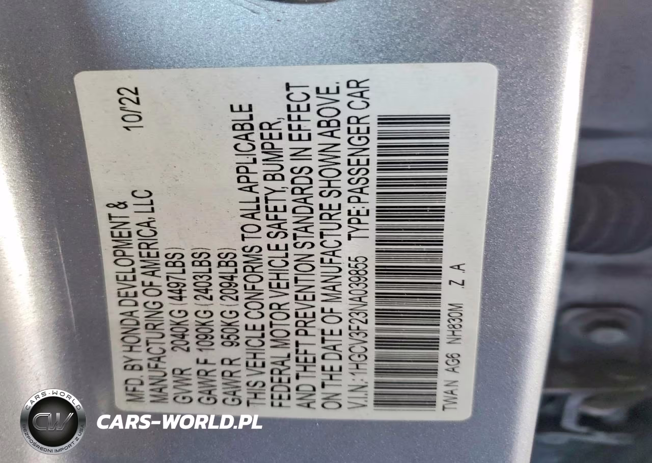 2022 Honda Accord Hybrid Sport VIN:1HGCV3F23NA039855 - 12