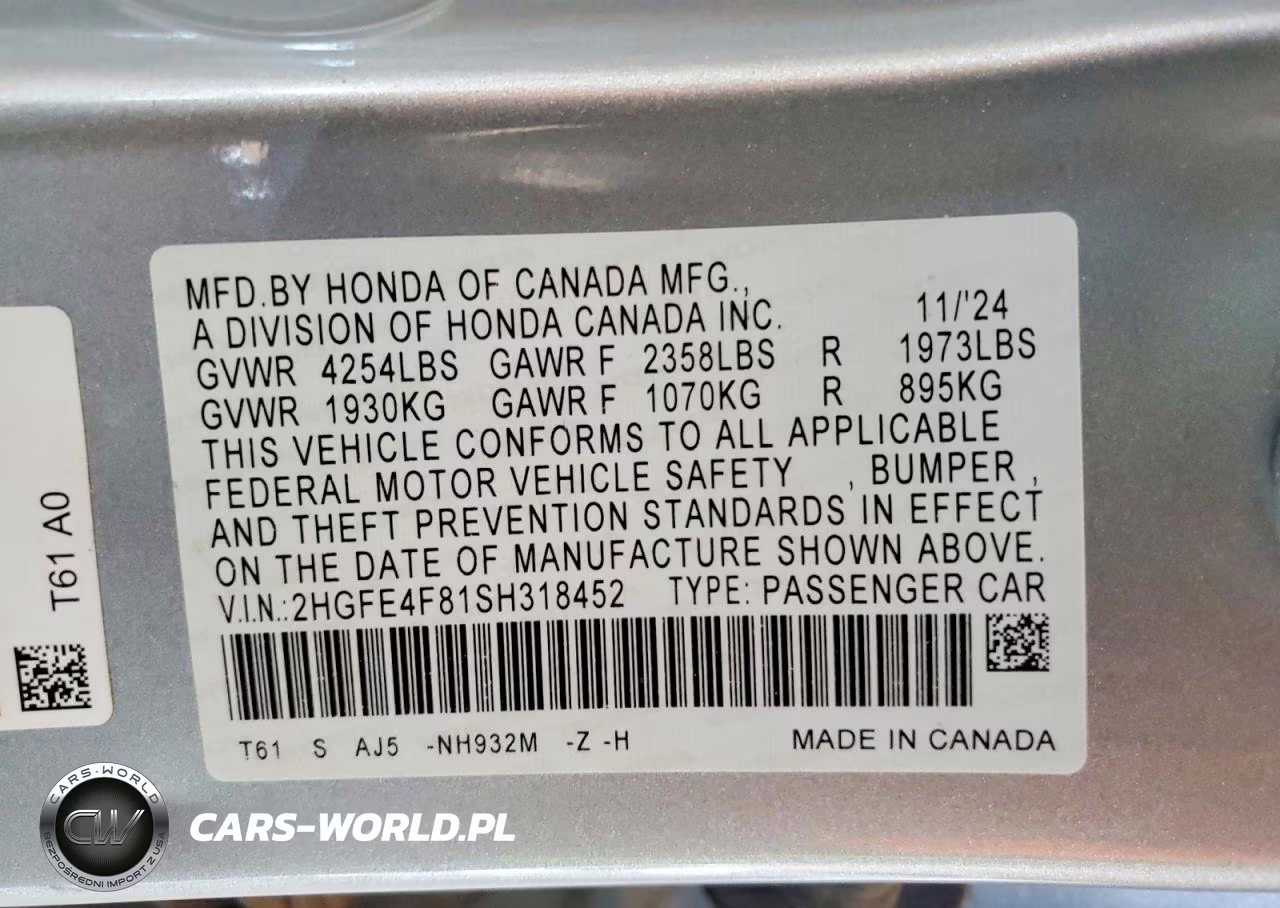 2025 Honda Civic Sport VIN:2HGFE4F81SH318452 - 12