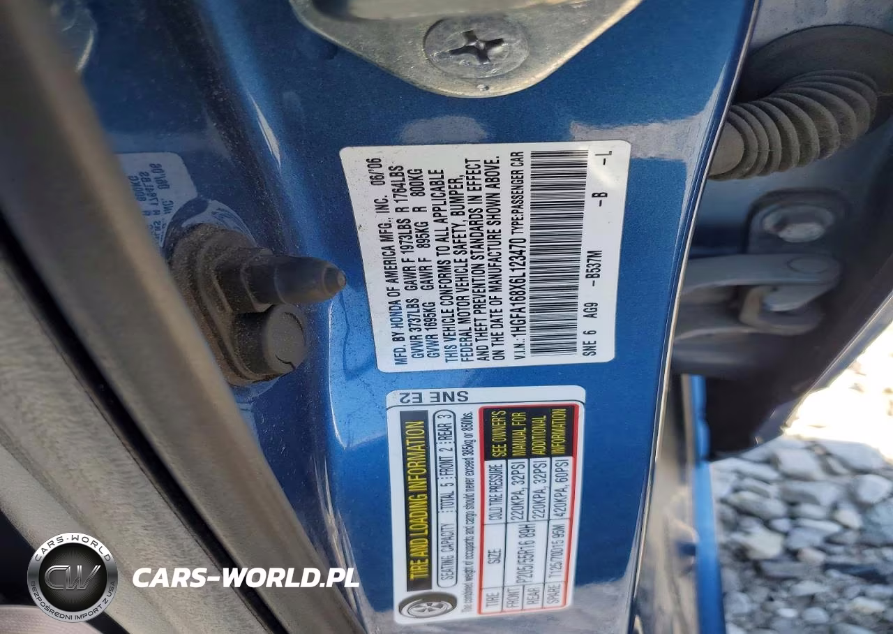 2006 Honda Civic Ex VIN:1HGFA168X6L123470 - 12