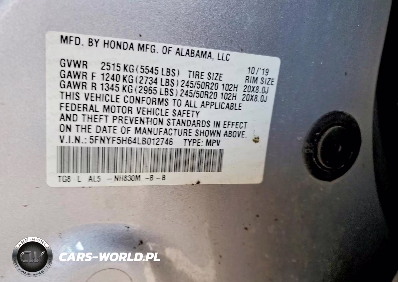 2020 Honda Pilot Touring VIN:5FNYF5H64LB012746 - 12