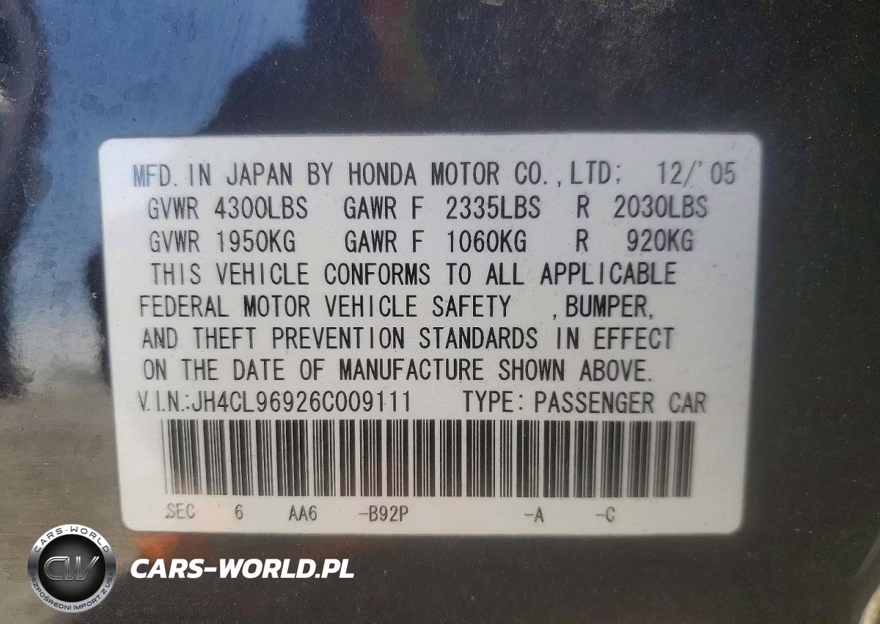 2006 Acura Tsx VIN:JH4CL96926C009111 - 12