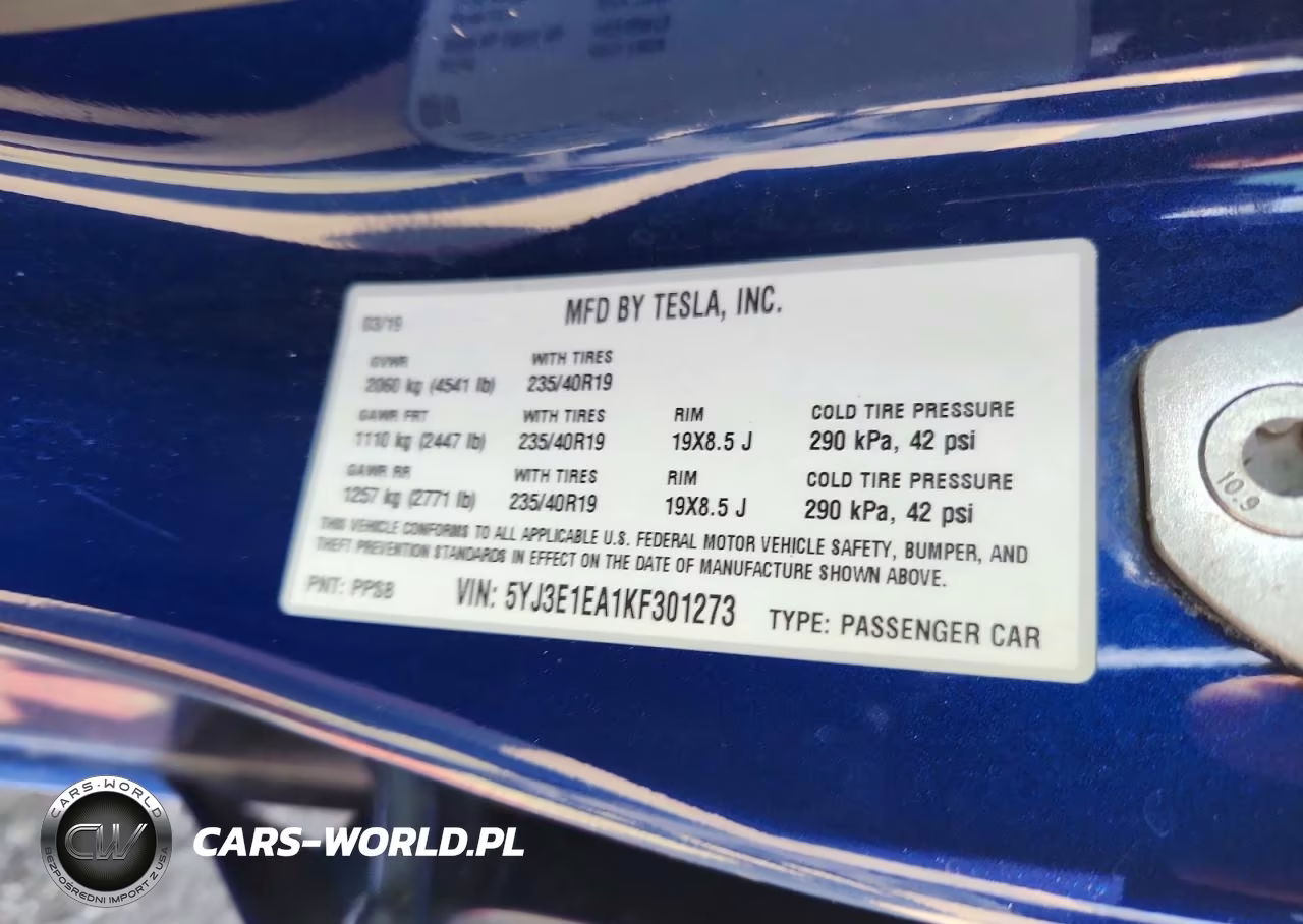 2019 Tesla Model 3 VIN:5YJ3E1EA1KF301273 - 12