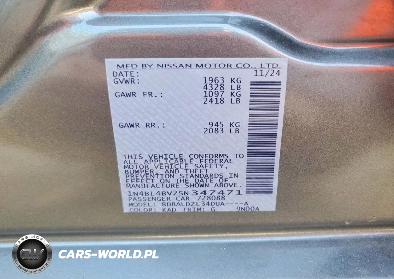 2025 Nissan Altima S VIN:1N4BL4BV2SN347471 - 12