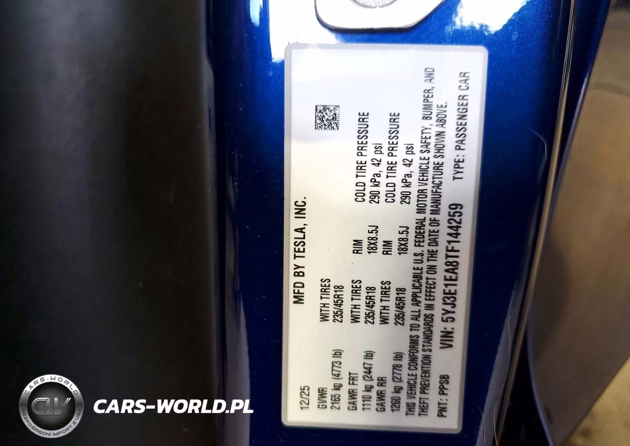 2026 Tesla Model 3 VIN:5YJ3E1EA8TF144259 - 12