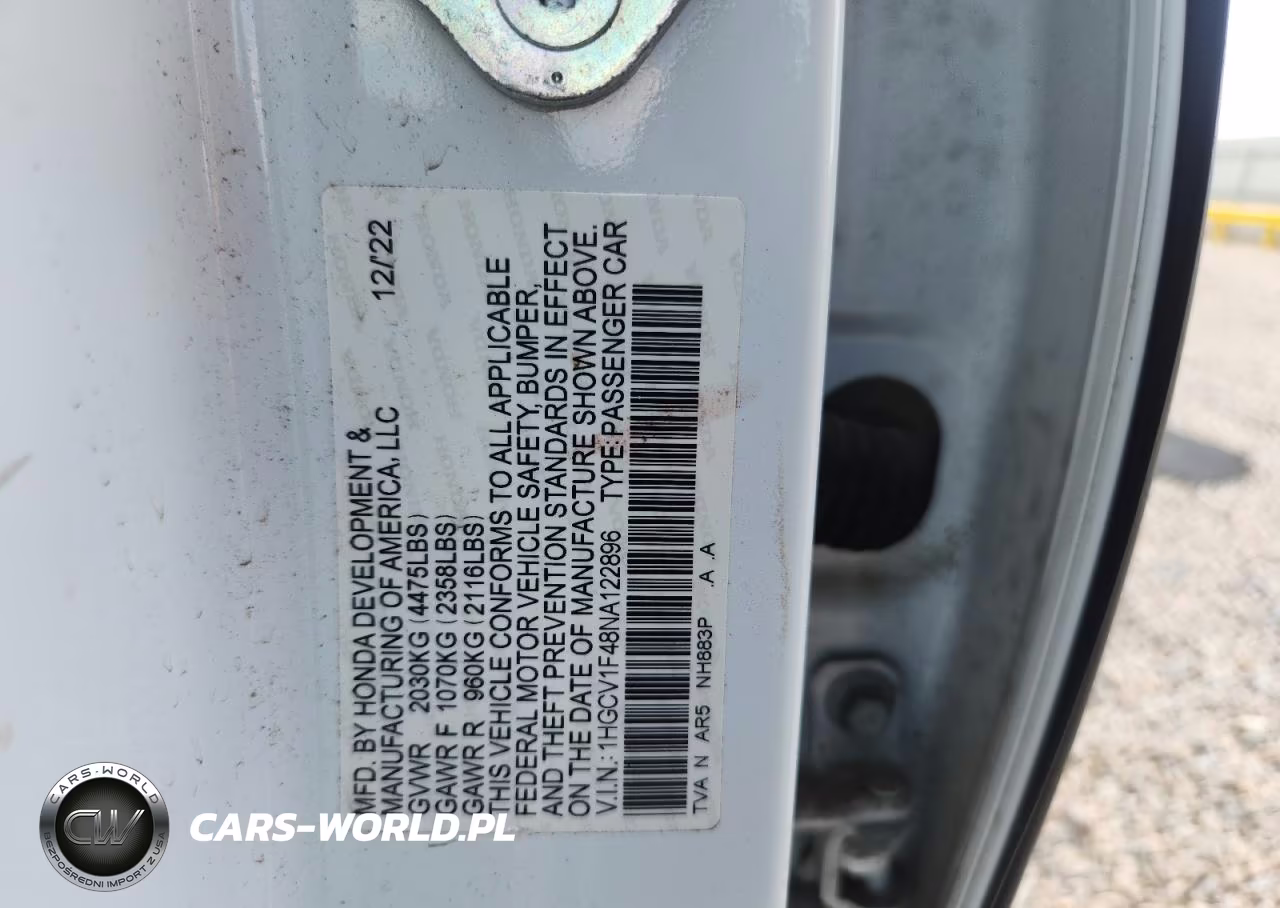 2022 Honda Accord Sport Se VIN:1HGCV1F48NA122896 - 12