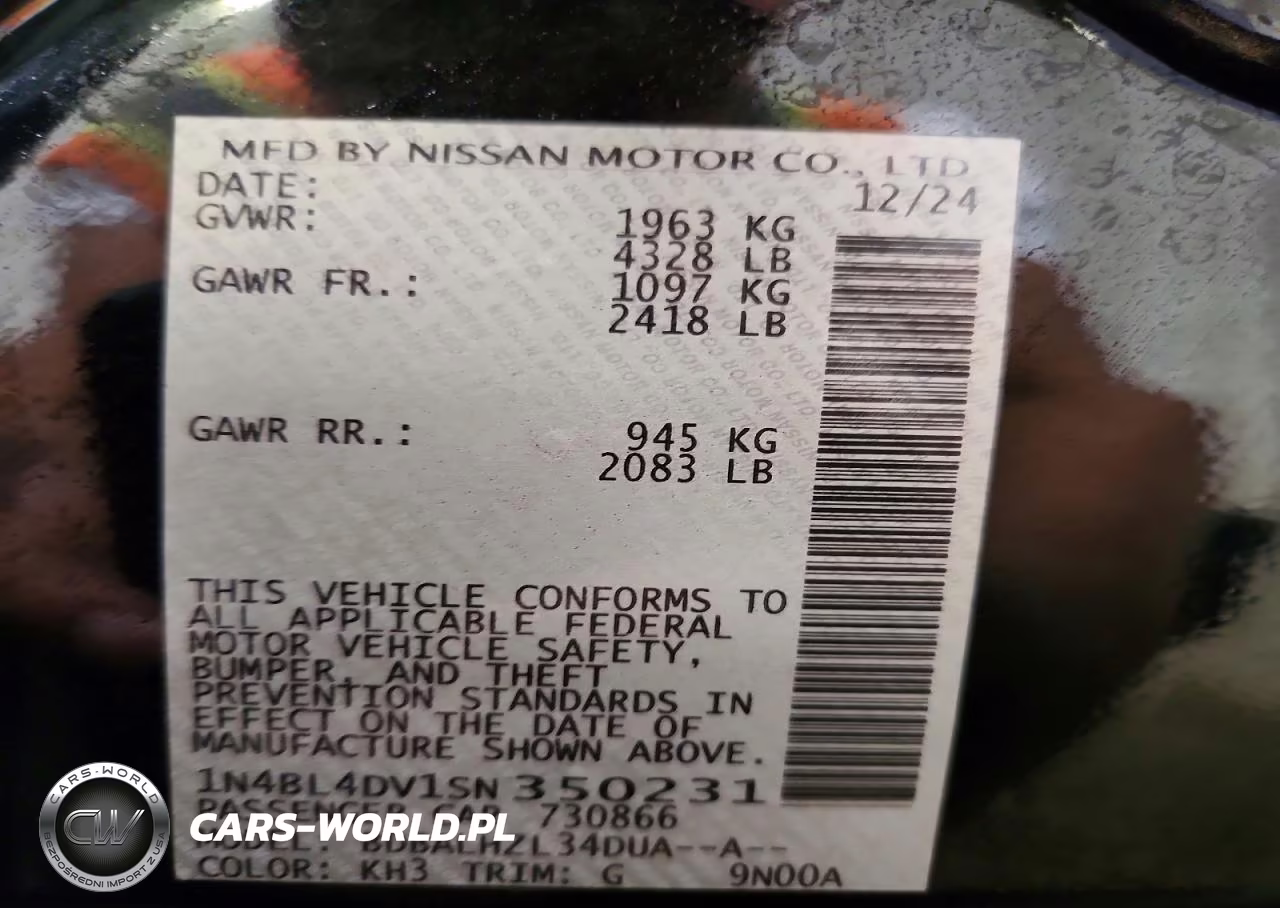 2025 Nissan Altima Sv VIN:1N4BL4DV1SN350231 - 12