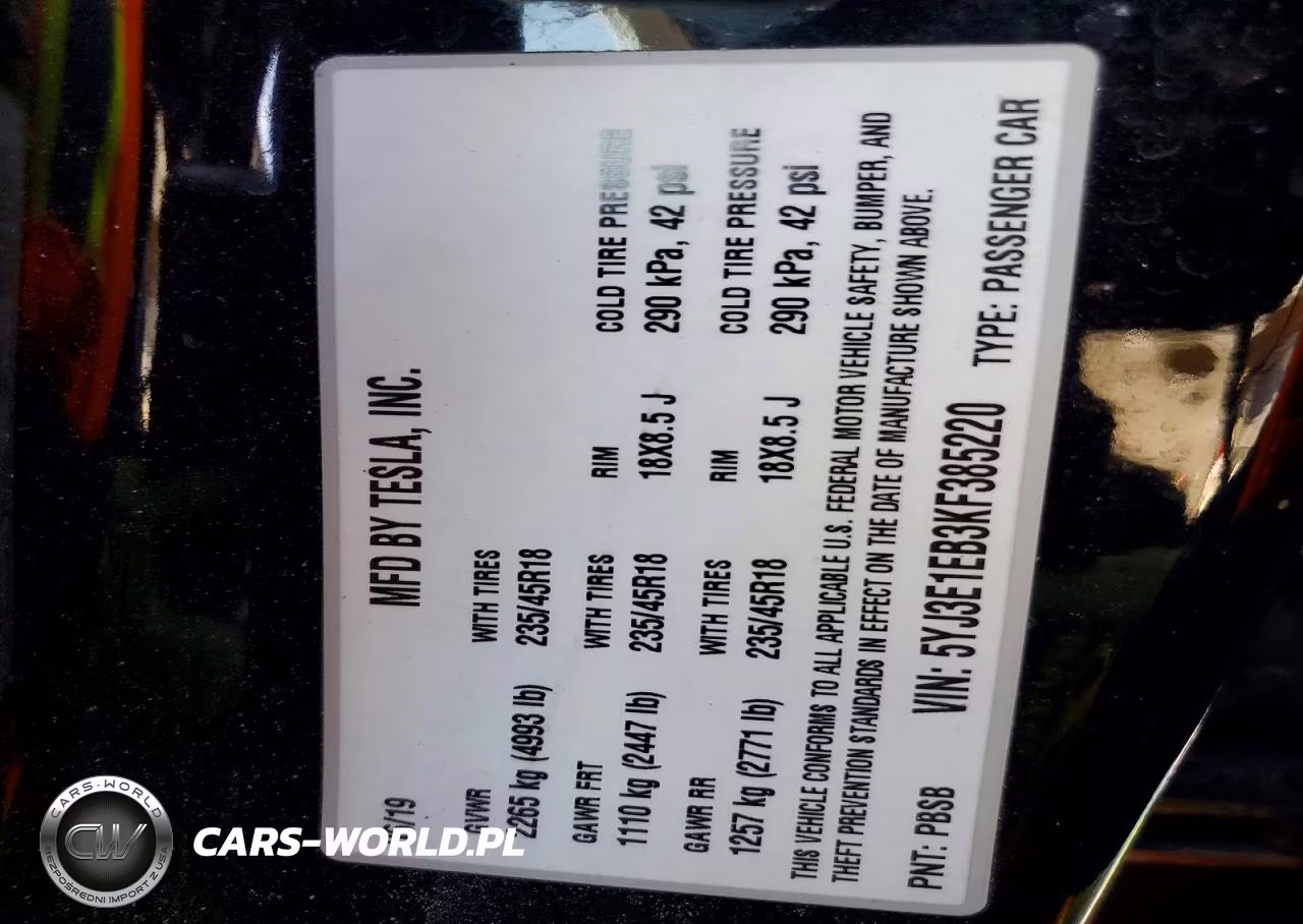 2019 Tesla Model 3 VIN:5YJ3E1EB3KF385220 - 13