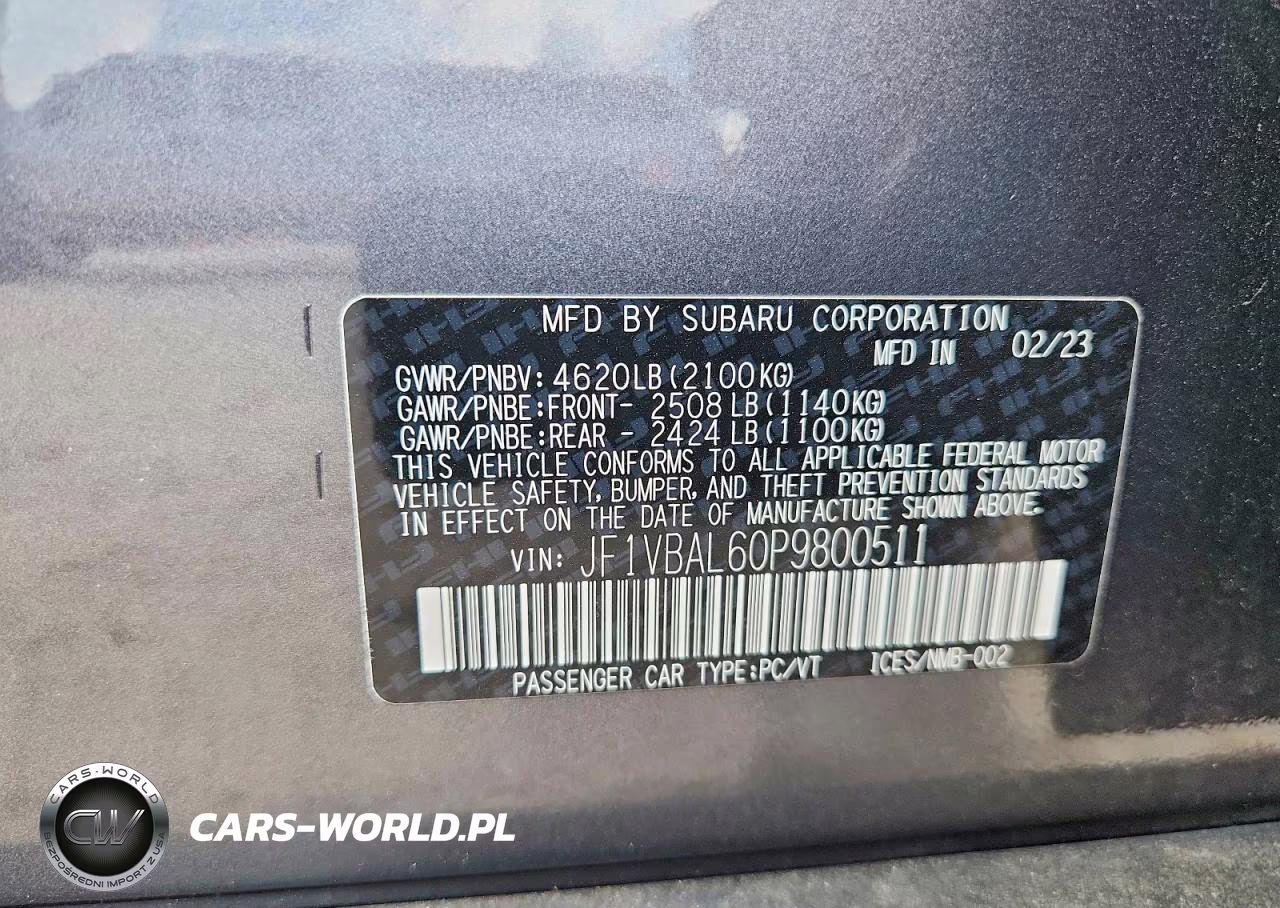 2023 Subaru Wrx Limited VIN:JF1VBAL60P9800511 - 12