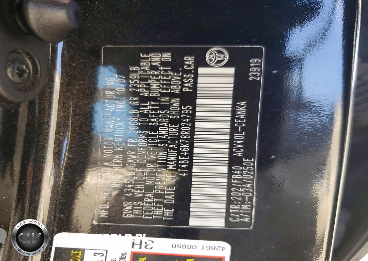 2008 Toyota Camry VIN:4T4BE46K78R024795 - 12