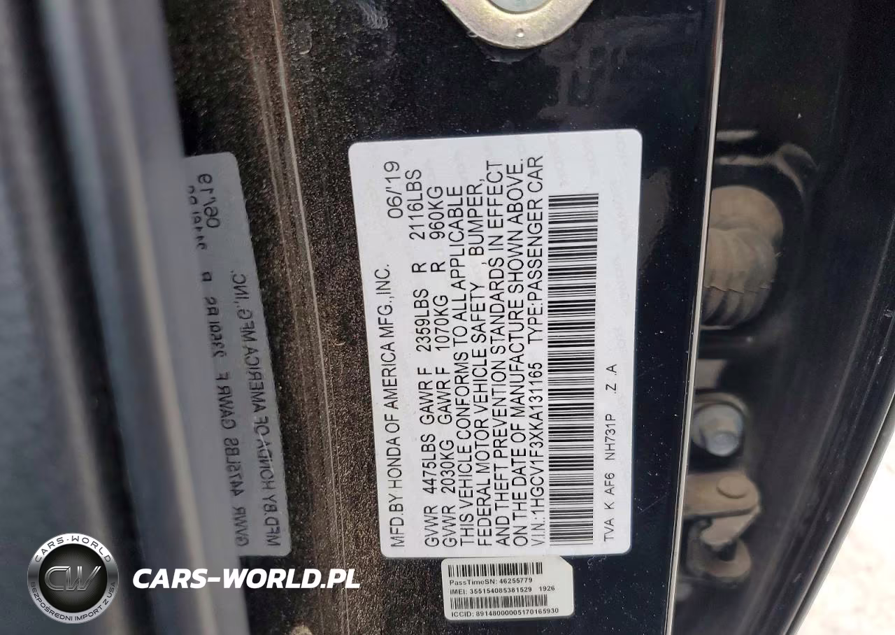 2019 Honda Accord Sport VIN:1HGCV1F3XKA131165 - 12