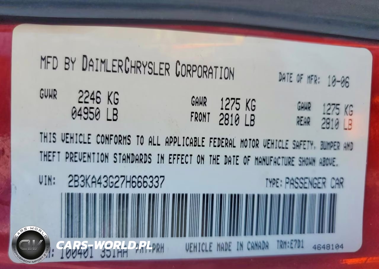 2007 Dodge Charger Se VIN:2B3KA43G27H666337 - 12