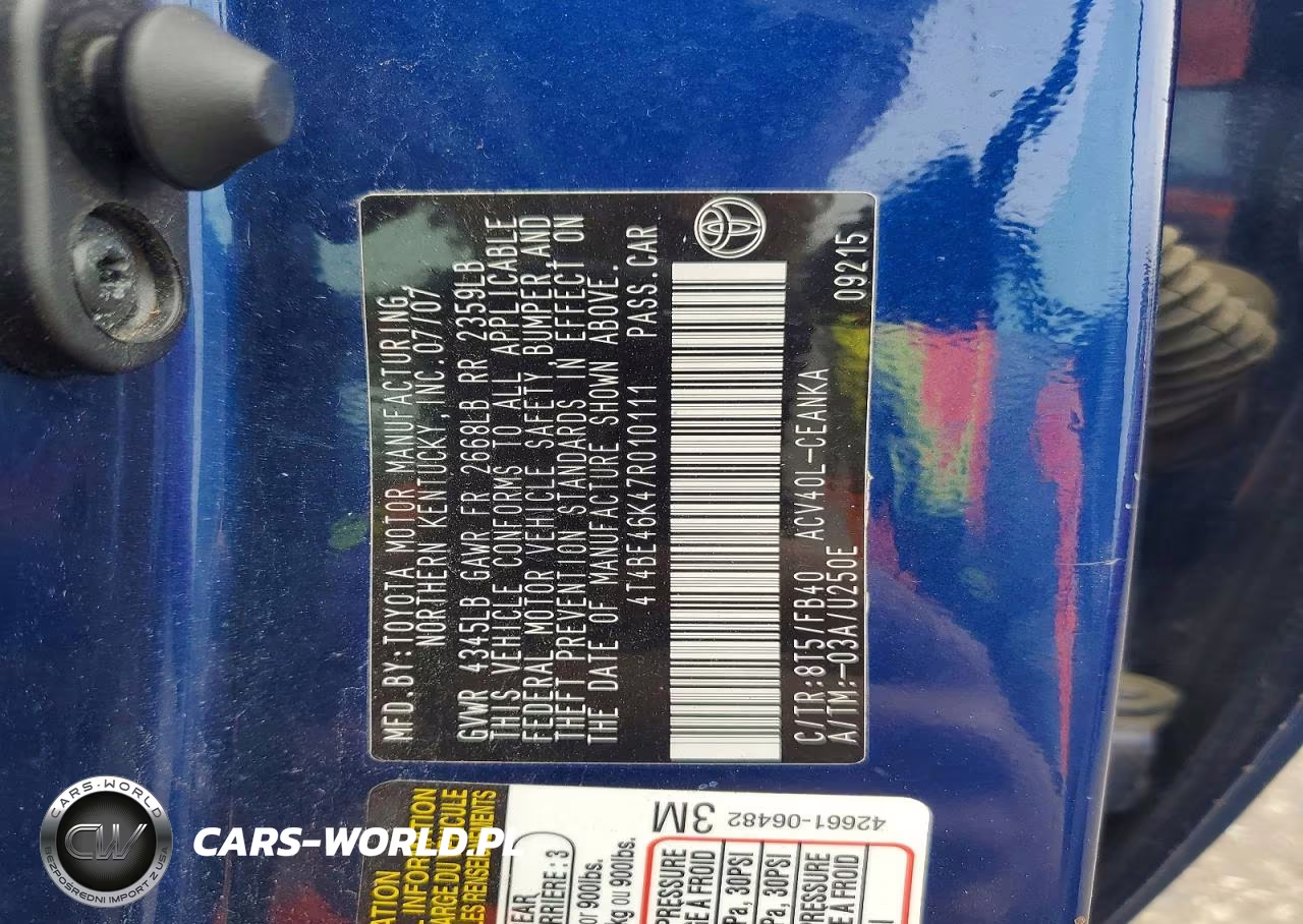 2007 Toyota Camry Le VIN:4T4BE46K47R010111 - 13