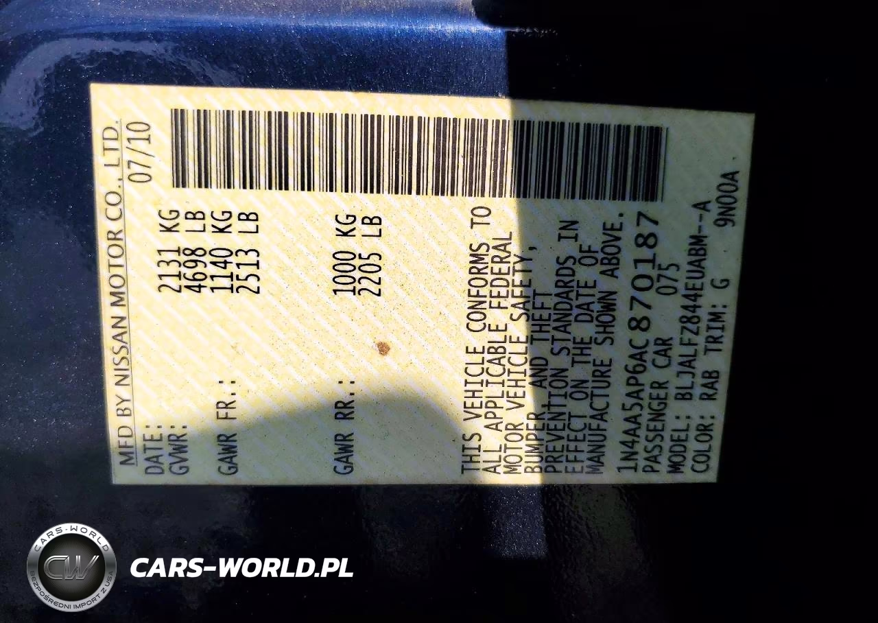 2010 Nissan Maxima 3.5 S VIN:1N4AA5AP6AC870187 - 12