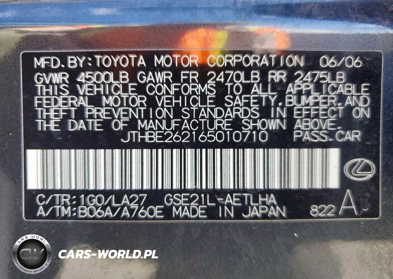2006 Lexus Is 350 VIN:JTHBE262165010710 - 13