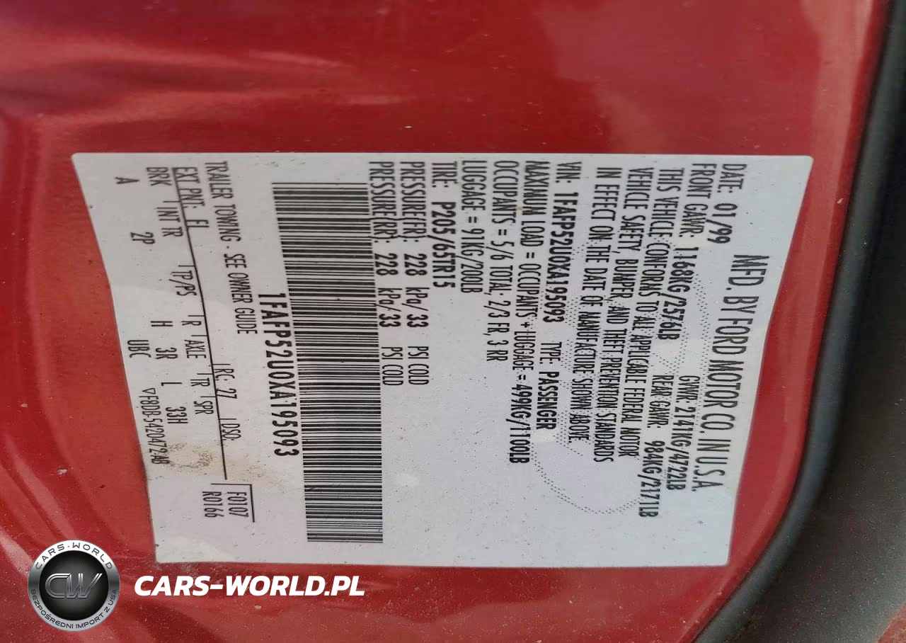 1999 Ford Taurus Lx VIN:1FAFP52U0XA195093 - 12