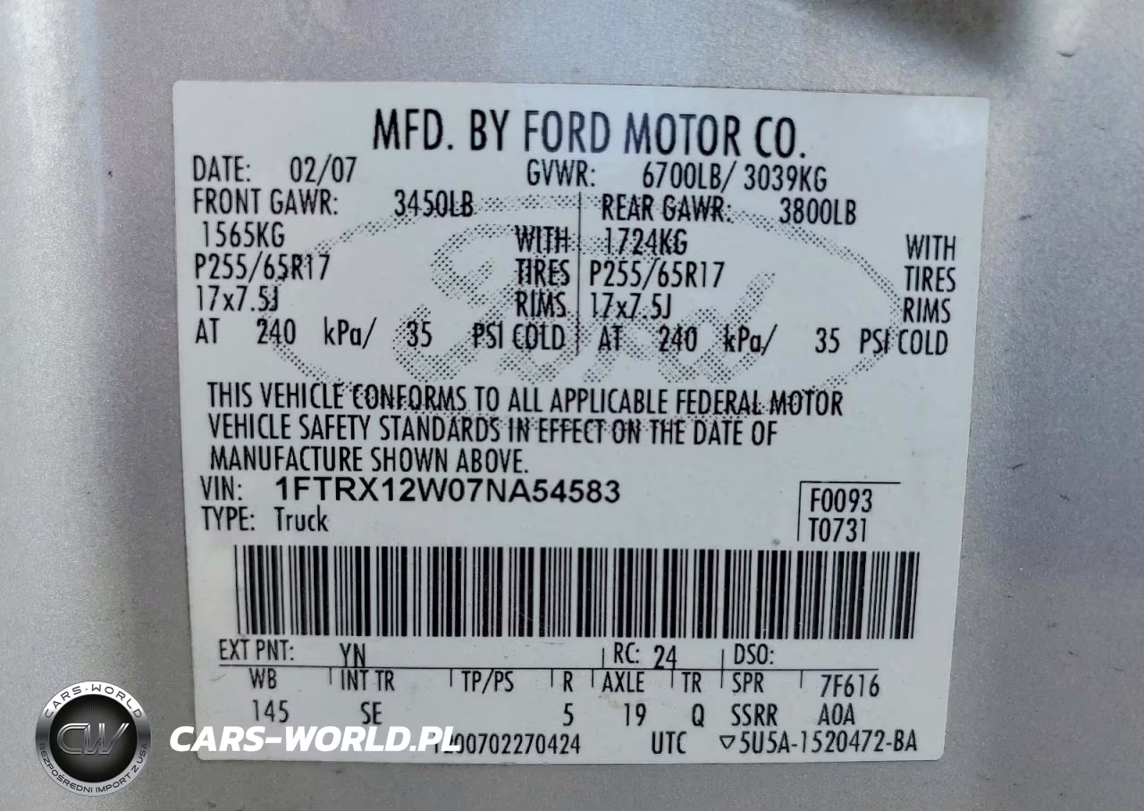 2007 Ford F150 VIN:1FTRX12W07NA54583 - 12