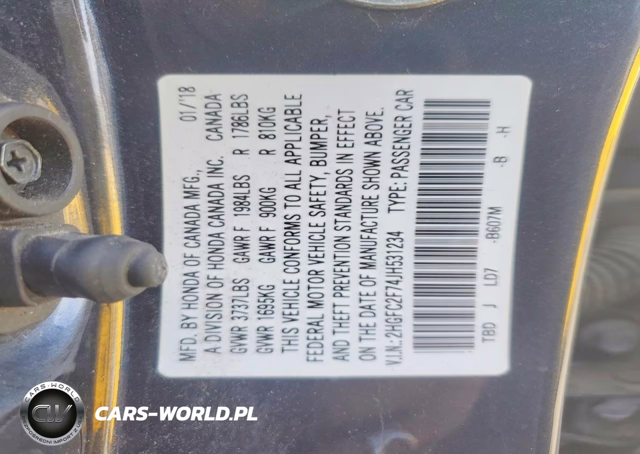 2018 Honda Civic Ex VIN:2HGFC2F74JH531234 - 12