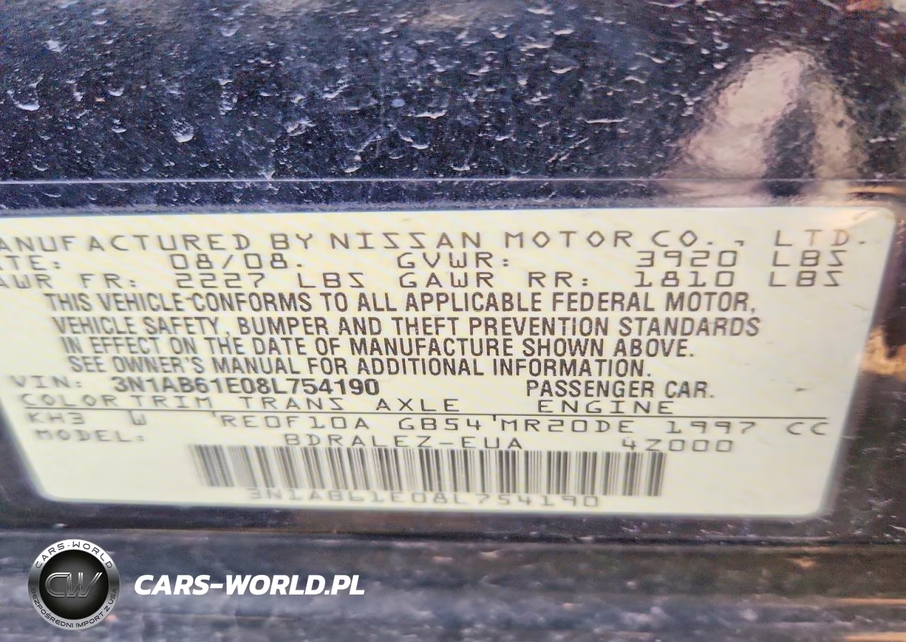 2008 Nissan Sentra 2.0 VIN:3N1AB61E08L754190 - 12