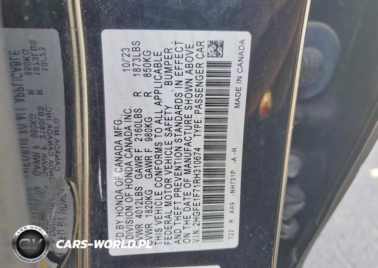 2024 Honda Civic Ex VIN:2HGFE1F71RH310674 - 12