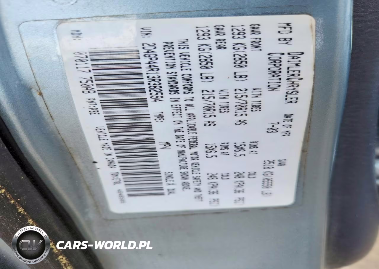 2003 Dodge Grand Caravan Sport VIN:2D4GP44R13R382594 - 13