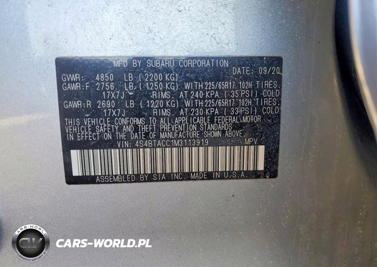 2021 Subaru Outback Premium VIN:4S4BTACC1M3113919 - 12