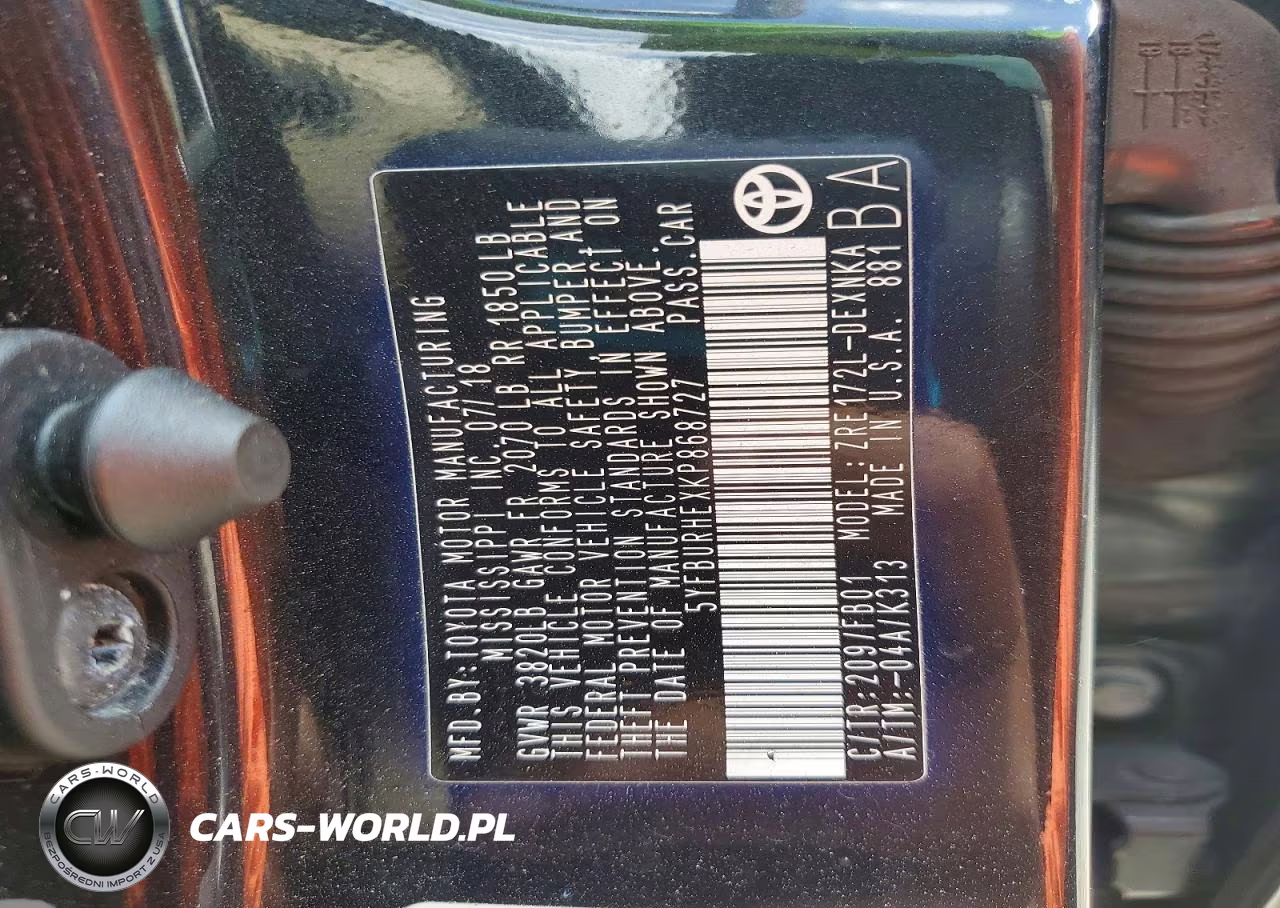 2019 Toyota Corolla Le VIN:5YFBURHEXKP868727 - 13