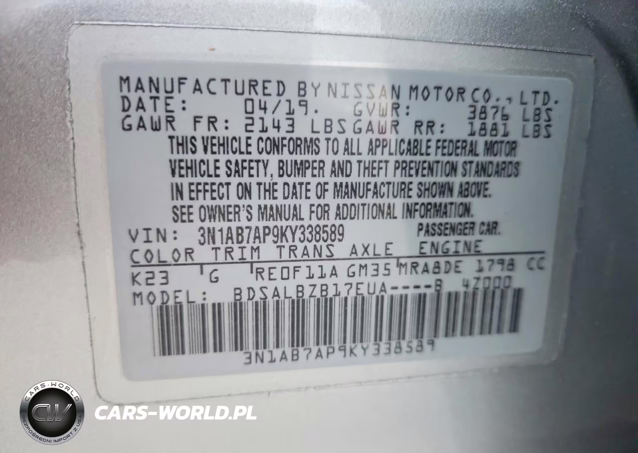 2019 Nissan Sentra S VIN:3N1AB7AP9KY338589 - 13