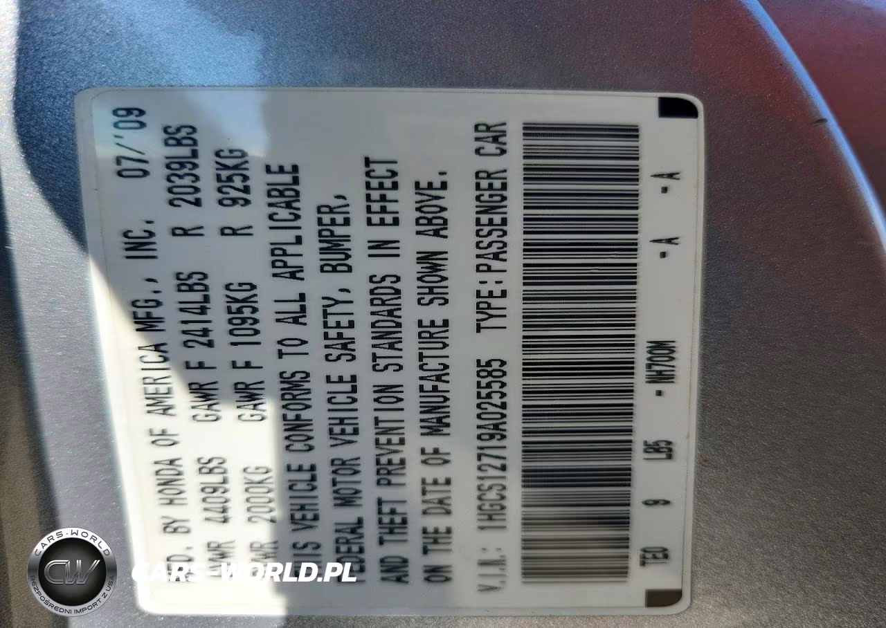 2009 Honda Accord Ex VIN:1HGCS12719A025585 - 12