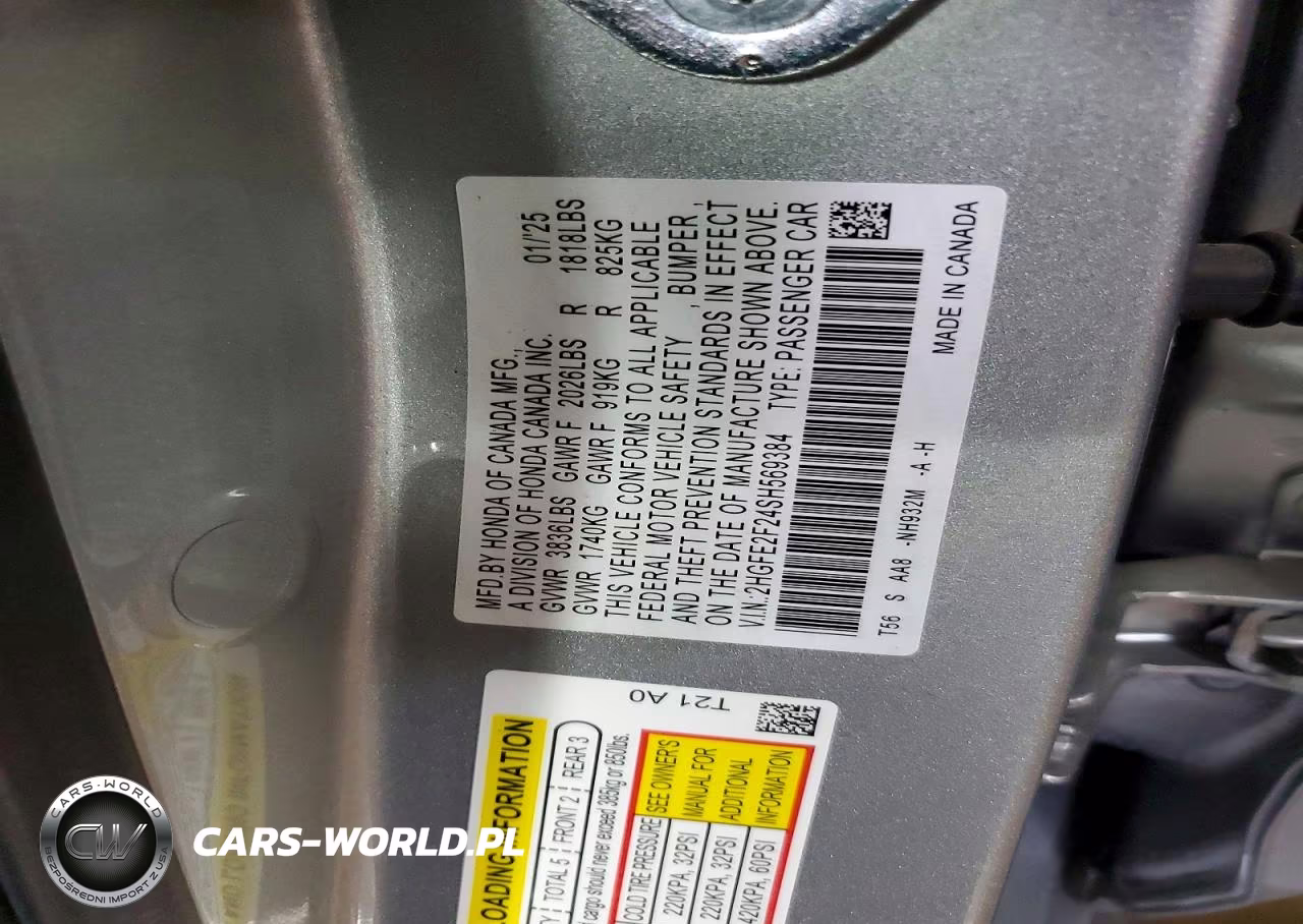 2025 Honda Civic Lx VIN:2HGFE2F24SH569384 - 12
