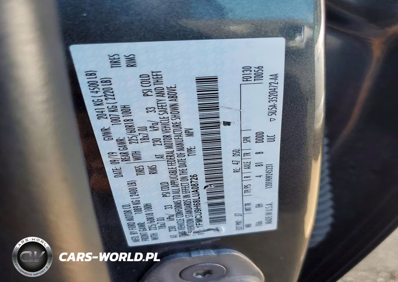 2020 Ford Escape Sel VIN:1FMCU9H68LUA08726 - 12