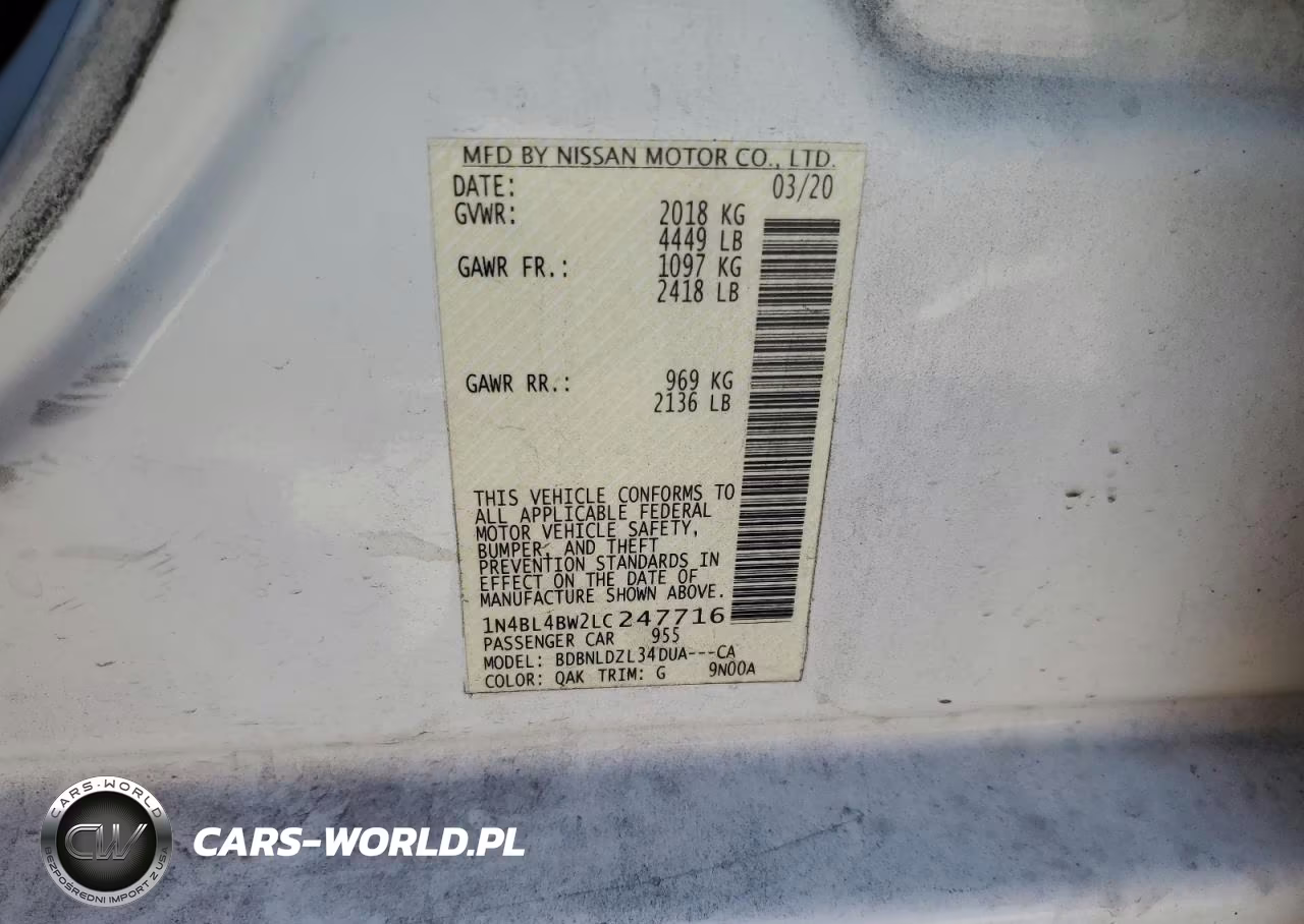 2020 Nissan Altima S VIN:1N4BL4BW2LC247716 - 12