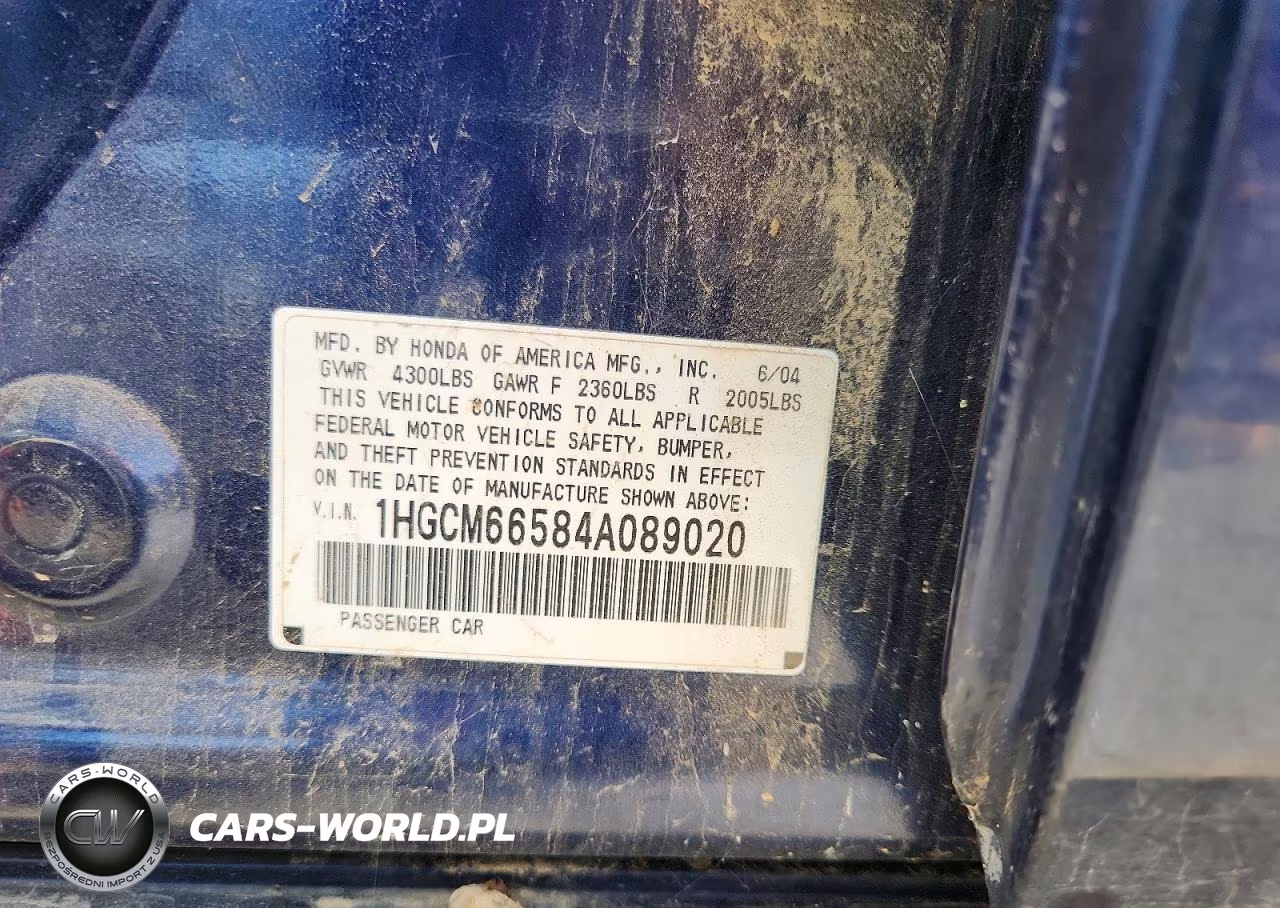2004 Honda Accord Ex VIN:1HGCM66584A089020 - 12