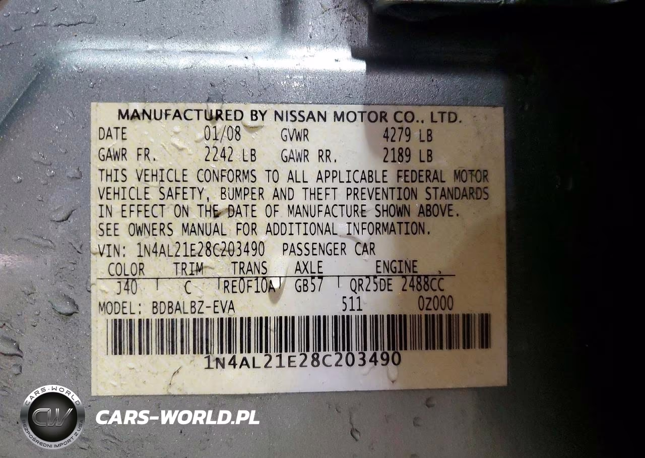 2008 Nissan Altima 2.5 VIN:1N4AL21E28C203490 - 12