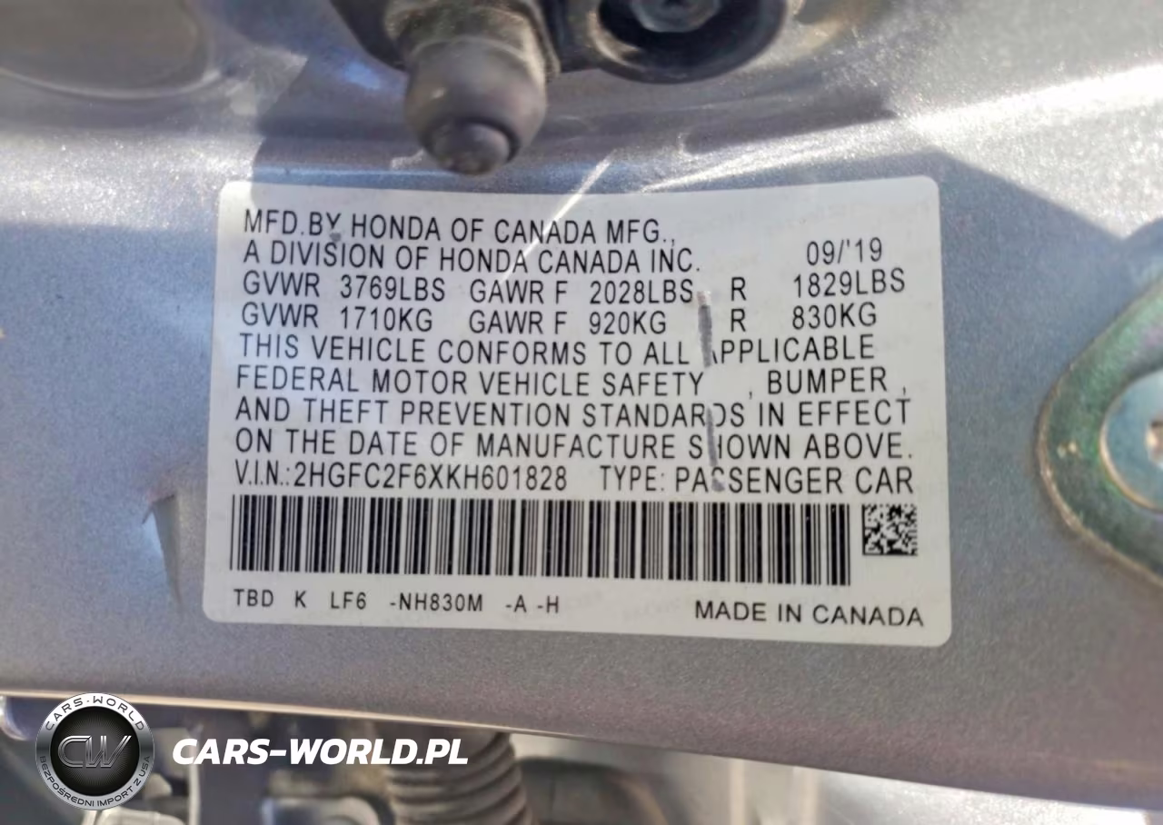 2019 Honda Civic Lx VIN:2HGFC2F6XKH601828 - 12