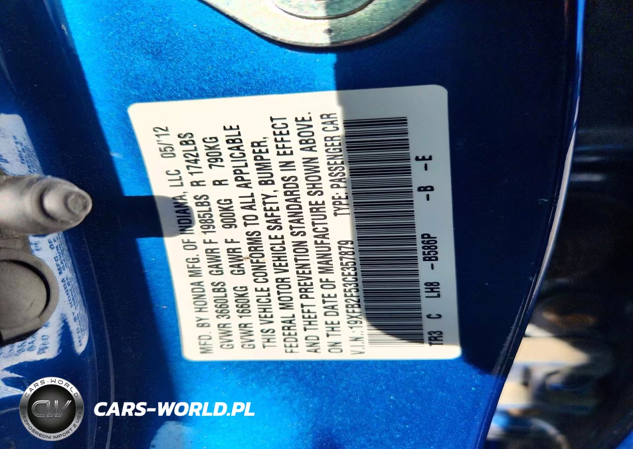 2012 Honda Civic Lx VIN:19XFB2F53CE357879 - 13