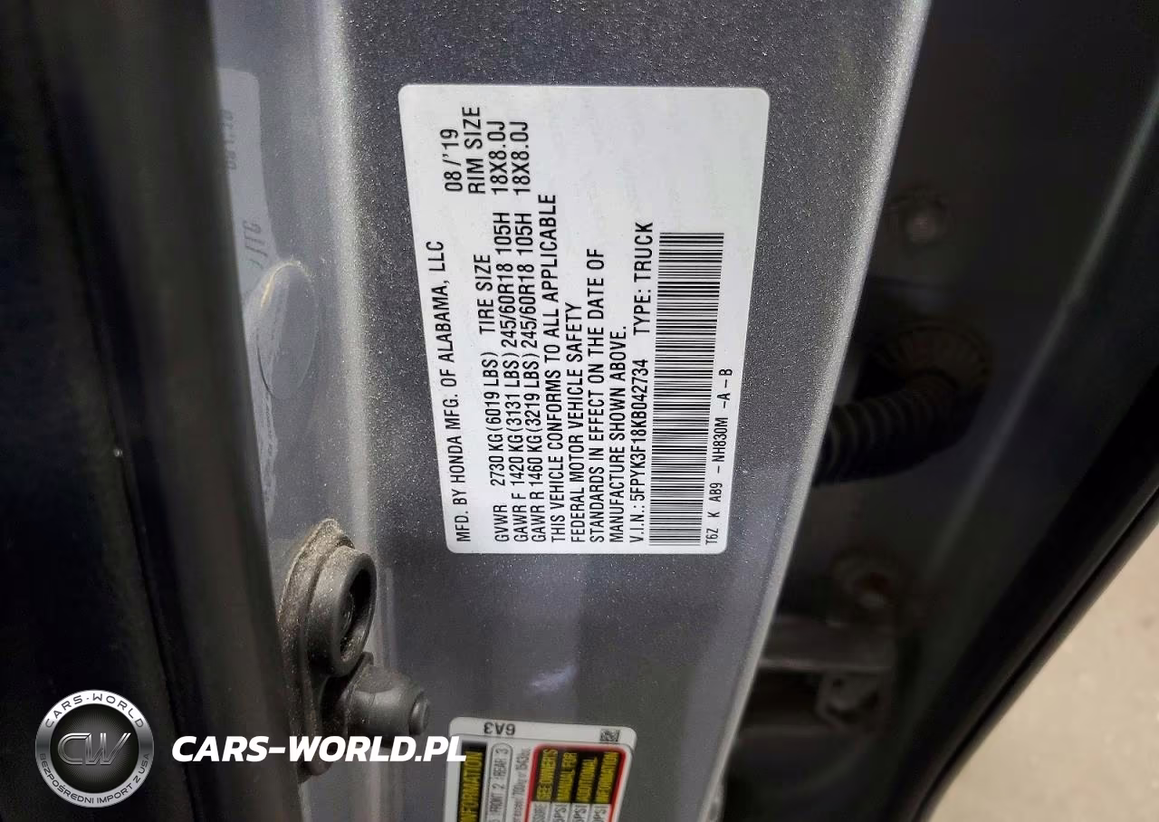 2019 Honda Ridgeline Sport VIN:5FPYK3F18KB042734 - 13