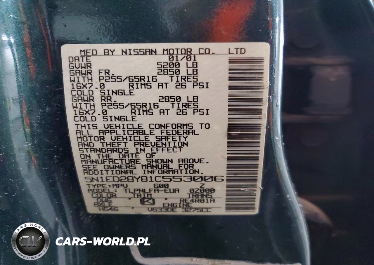 2001 Nissan Xterra Xe-V6 VIN:5N1ED28Y81C553006 - 12