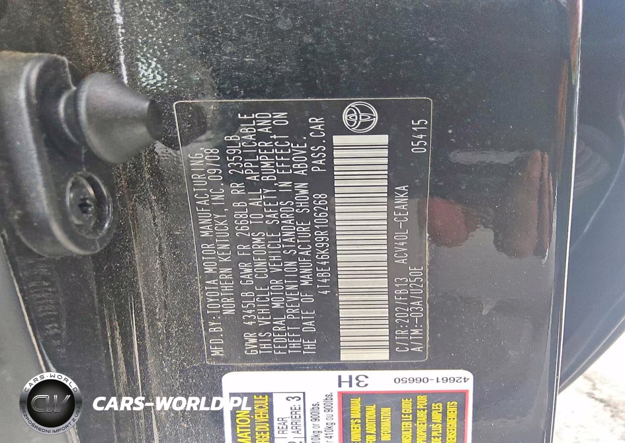 2009 Toyota Camry Le VIN:4T4BE46K99R106268 - 12