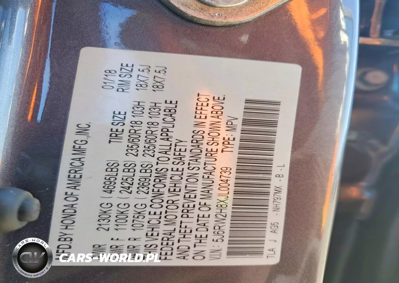 2018 Honda Cr-V Exl VIN:5J6RW2H8XJL004739 - 13