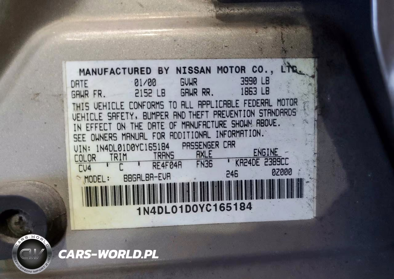 2000 Nissan Altima Xe-Gxe-Se-Gle VIN:1N4DL01D0YC165184 - 13